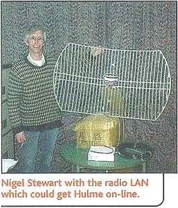Nigel Stewart with Radio LAN transmitter (photo scanned from early addition of .Net magazine)